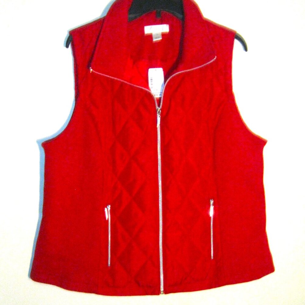 CJ BANKS red quilted zip up vest size 1X NEW Tagged $54.95